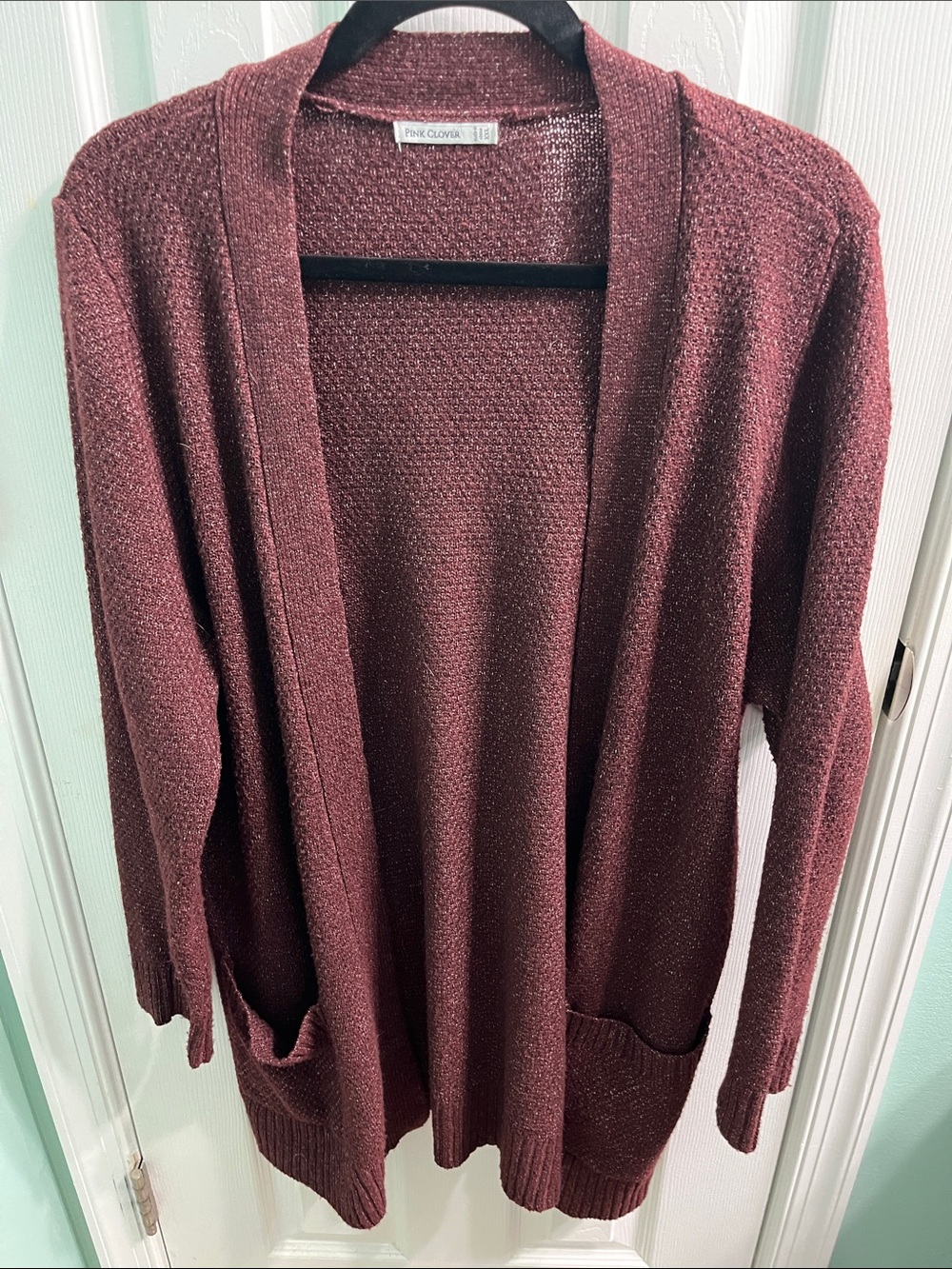 Pink Clover Burgundy Open-Front Cardigan